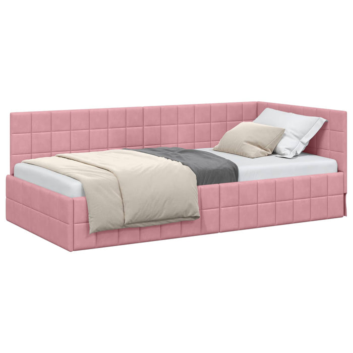 Cornice del letto ad angolo Rosa 90 cm x 190 cm Velluto 42016381