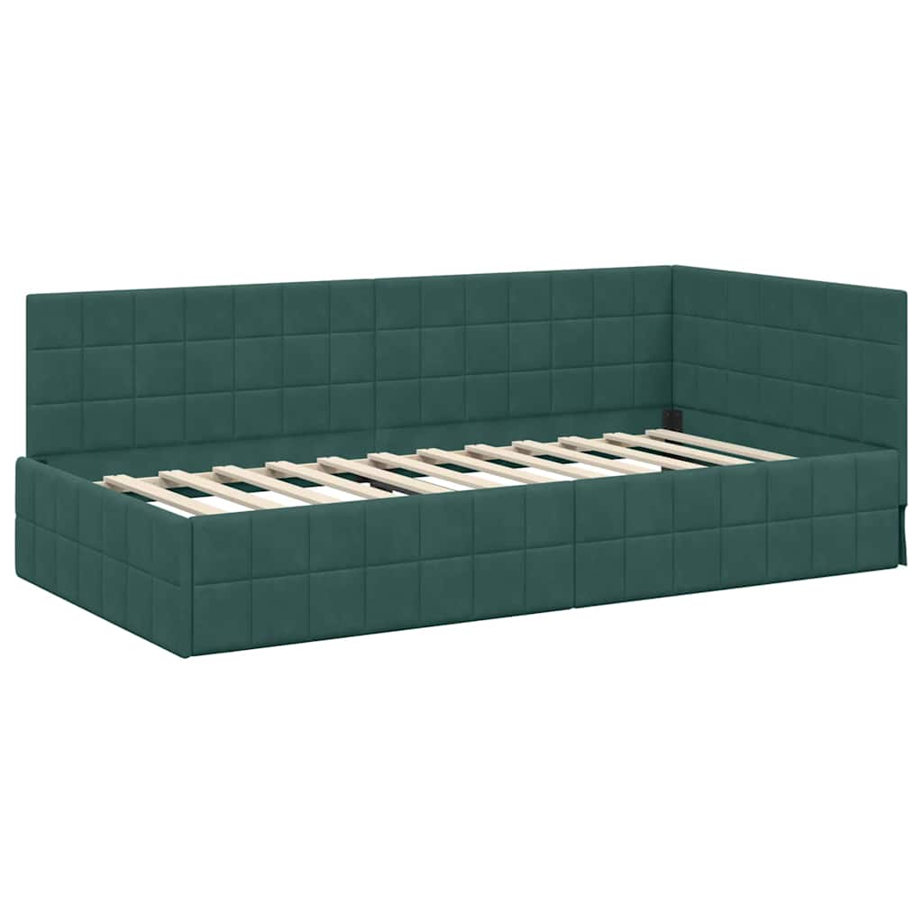 vidaXL Cornice del letto ad angolo Verde scuro 90 x 200 cm Velluto