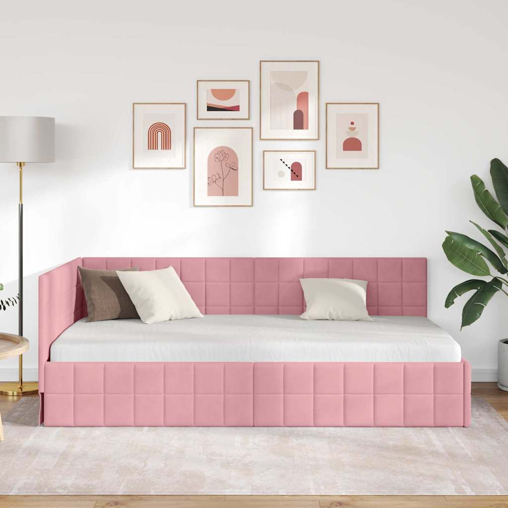 Cornice del letto ad angolo Rosa 90 cm x 200 cm Velluto 42016391