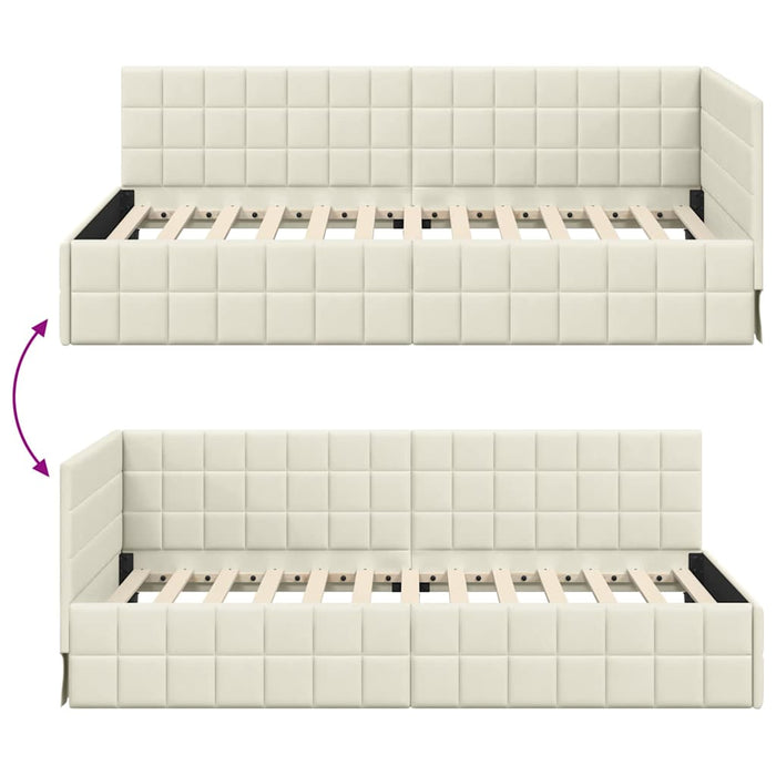 vidaXL Cornice del letto ad angolo Crema 90 x 200 cm Velluto