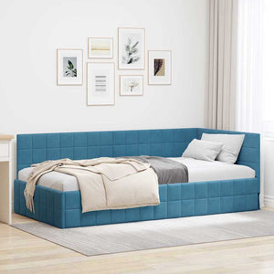 Cornice del letto ad angolo Blu 100 cm x 200 cm Velluto