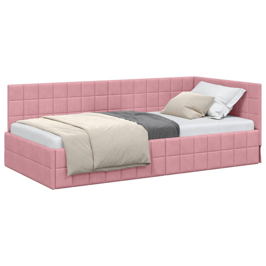 Cornice del letto ad angolo Rosa 100 cm x 200 cm Velluto 42016401