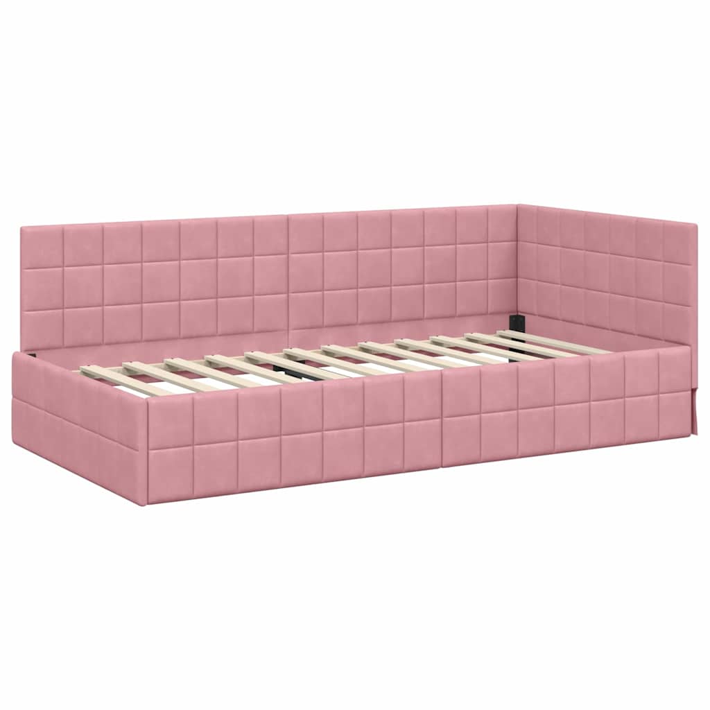 Cornice del letto ad angolo Rosa 100 cm x 200 cm Velluto 42016401