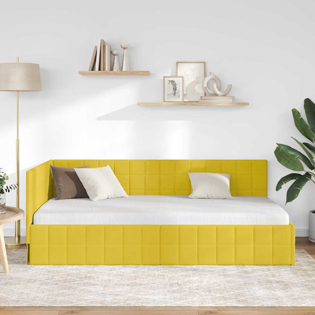 Cornice del letto ad angolo Giallo 100 cm x 200 cm Velluto