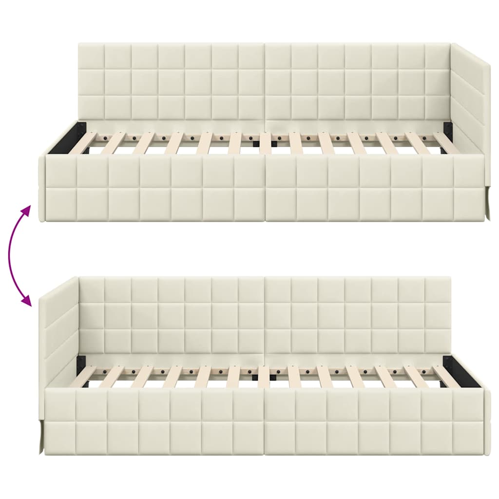 vidaXL Cornice del letto ad angolo Crema 100 x 200 cm Velluto