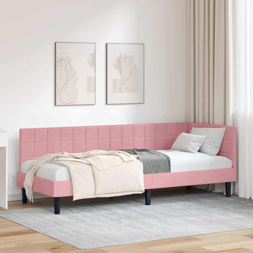 Cornice del letto ad angolo Rosa 80 cm x 200 cm Velluto