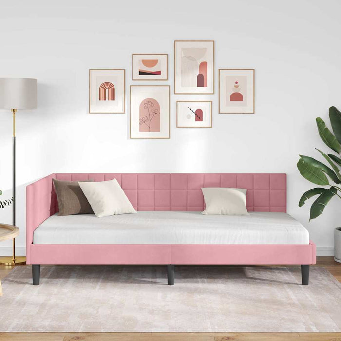 vidaXL Cornice del letto ad angolo Rosa 90 x 190 cm Velluto