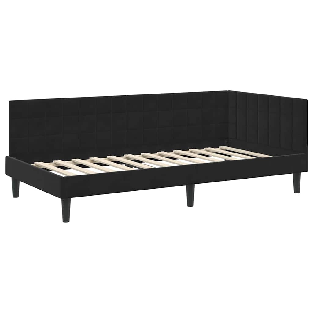 Cornice del letto ad angolo Nero 90 cm x 190 cm Velluto