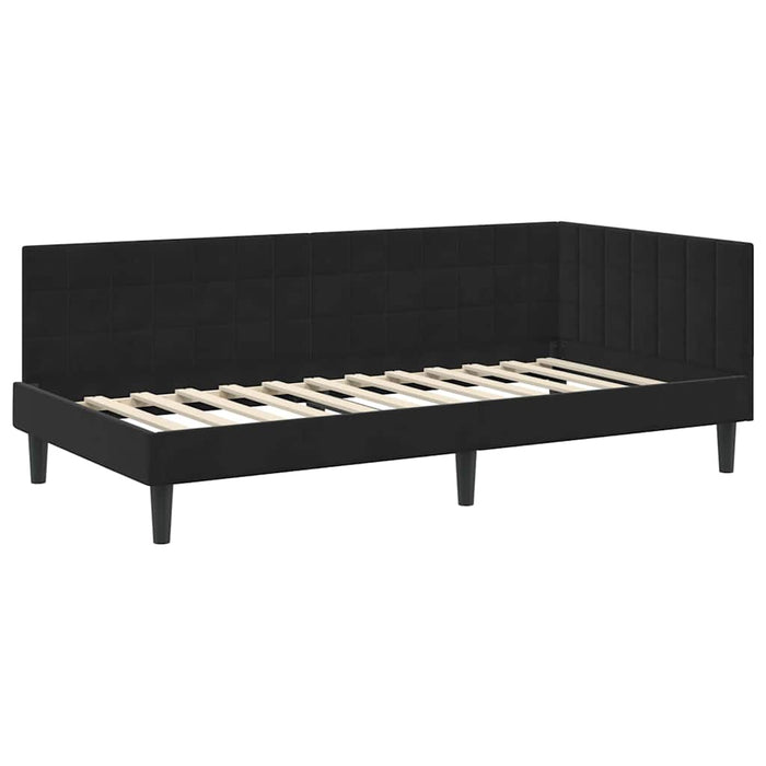 Cornice del letto ad angolo Nero 90 cm x 190 cm Velluto