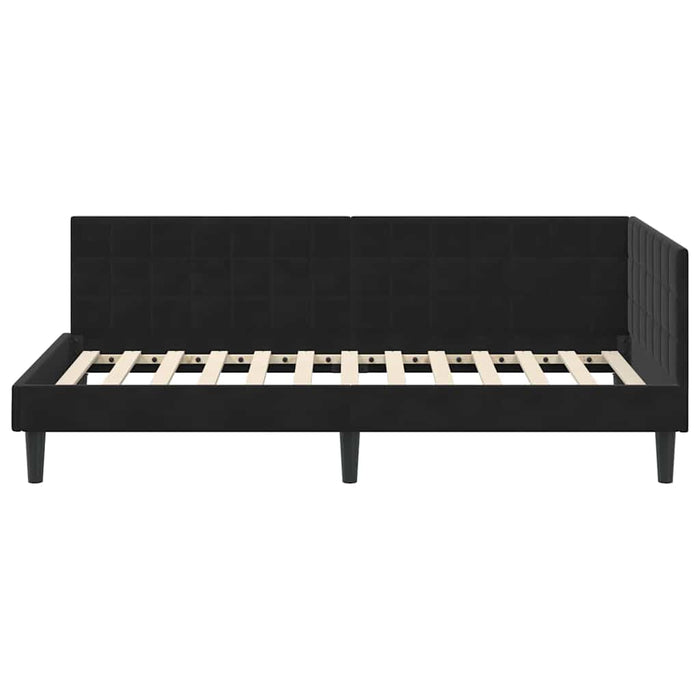 Cornice del letto ad angolo Nero 90 cm x 190 cm Velluto