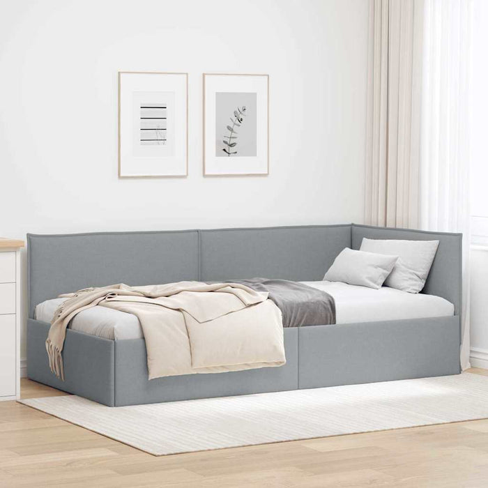Cornice del letto ad angolo Grigio chiaro 80 x 200 cm Tessuto