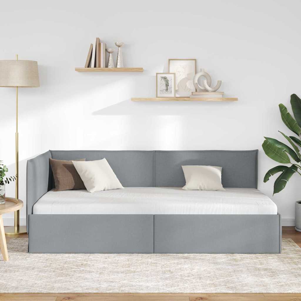 Cornice del letto ad angolo Grigio chiaro 80 x 200 cm Tessuto