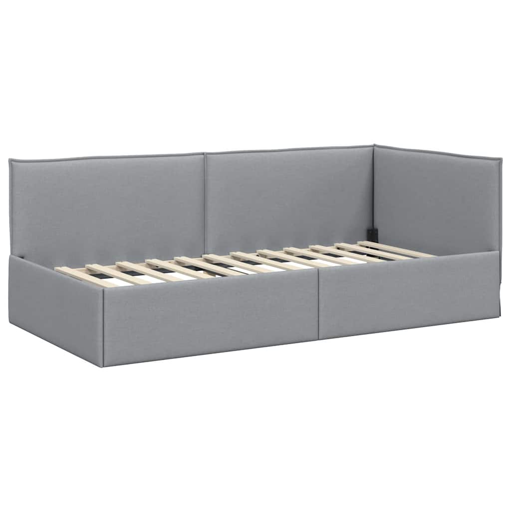 Cornice del letto ad angolo Grigio chiaro 80 x 200 cm Tessuto