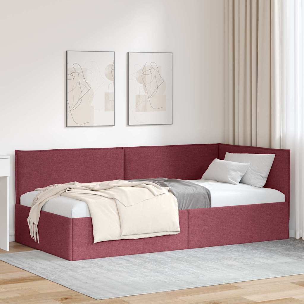 Cornice del letto ad angolo Rosso Vino 90 x 190 cm Tessuto