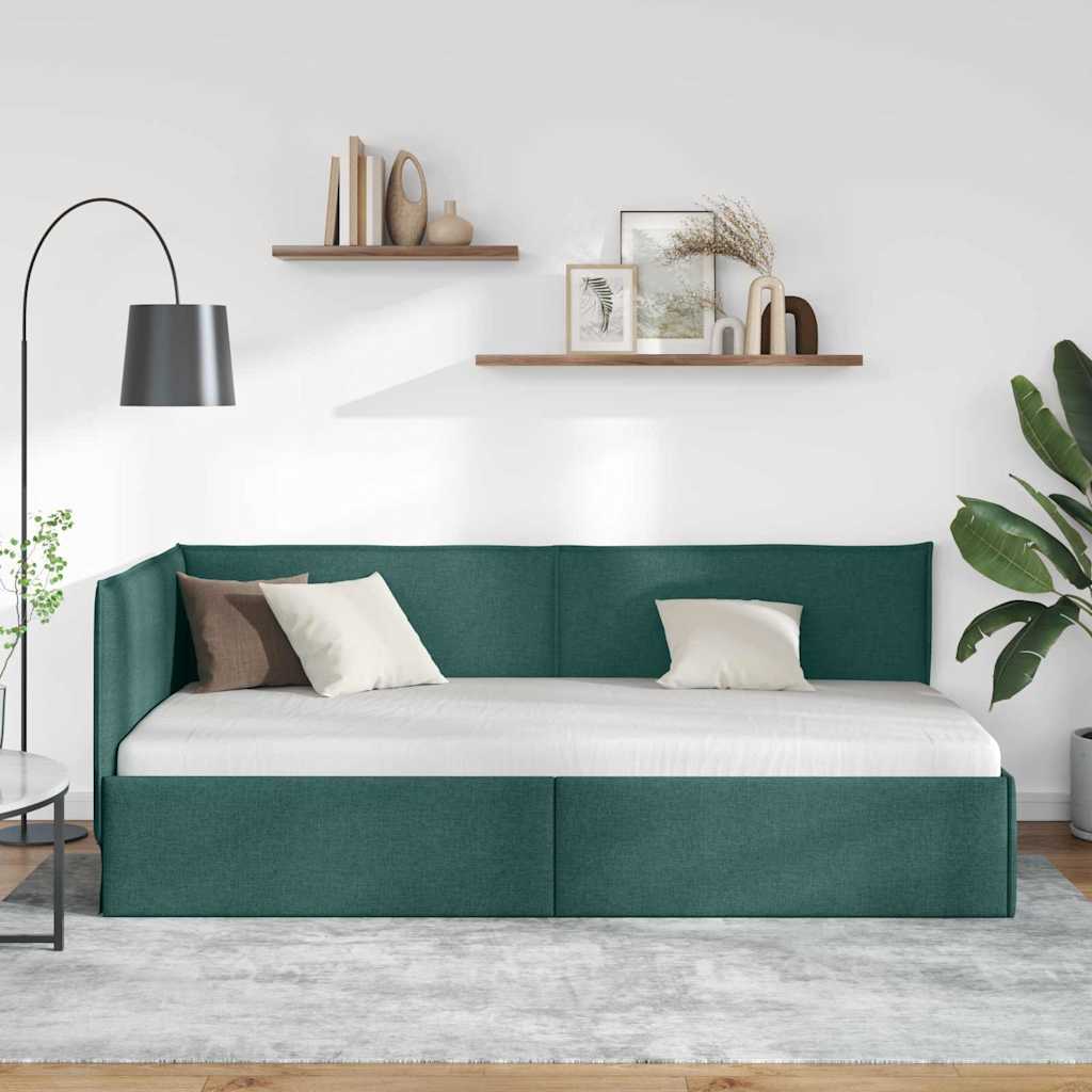 Cornice del letto ad angolo Verde Scuro 90 x 190 cm Tessuto