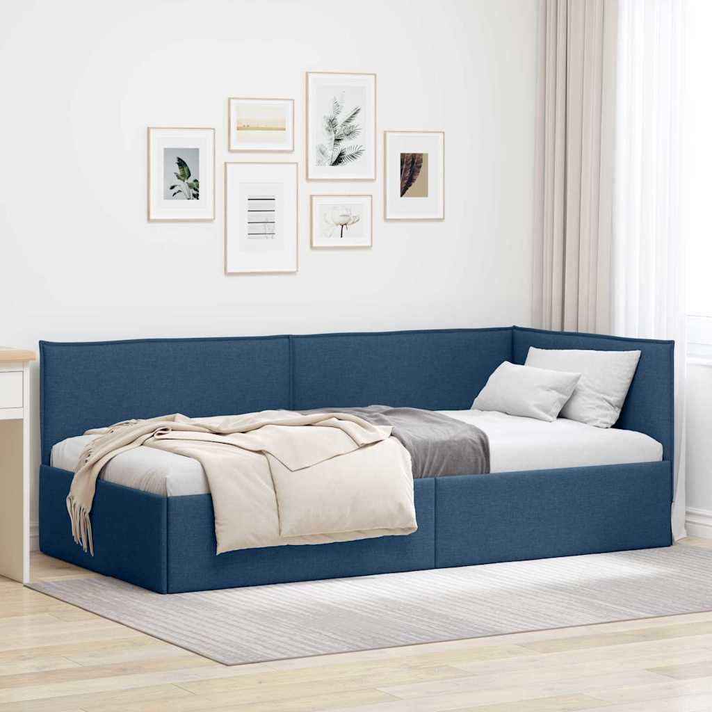 Cornice del letto ad angolo Blu 90 x 190 cm Tessuto