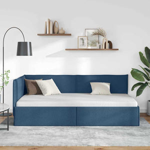 Cornice del letto ad angolo Blu 90 x 190 cm Tessuto