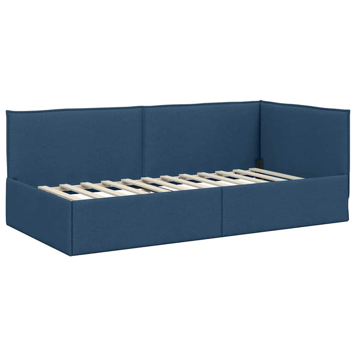 Cornice del letto ad angolo Blu 90 x 190 cm Tessuto