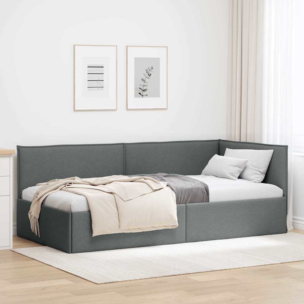 Cornice del letto ad angolo Grigio scuro 90 x 200 cm Tessuto