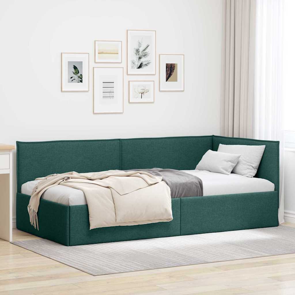 Cornice del letto ad angolo Verde Scuro 100 x 200 cm Tessuto