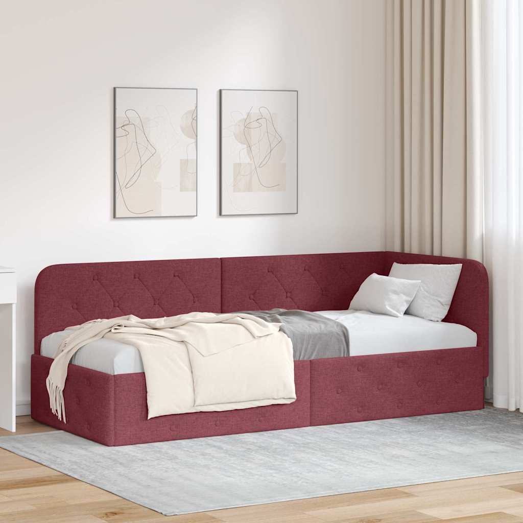 Cornice del letto ad angolo Rosso Vino 80 x 200 cm Tessuto