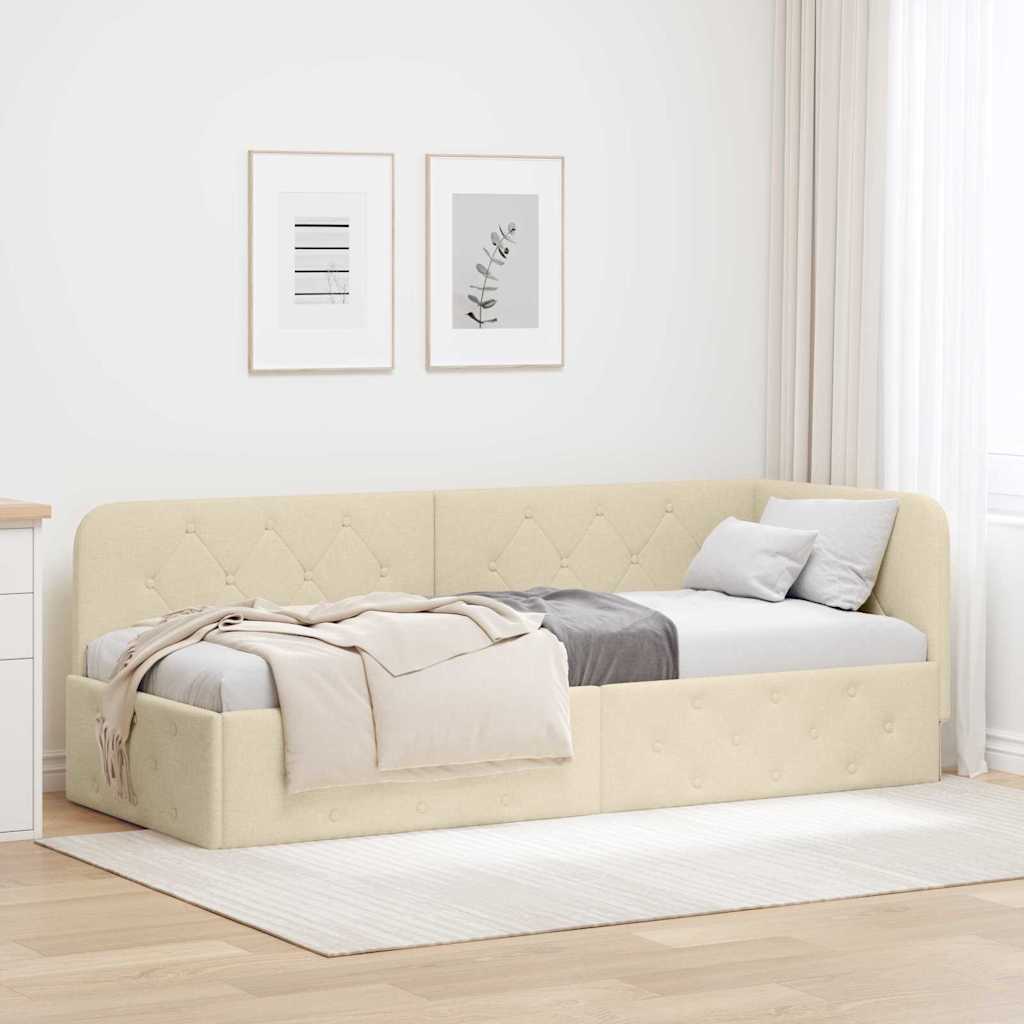Cornice del letto ad angolo Crema 80 x 200 cm Tessuto