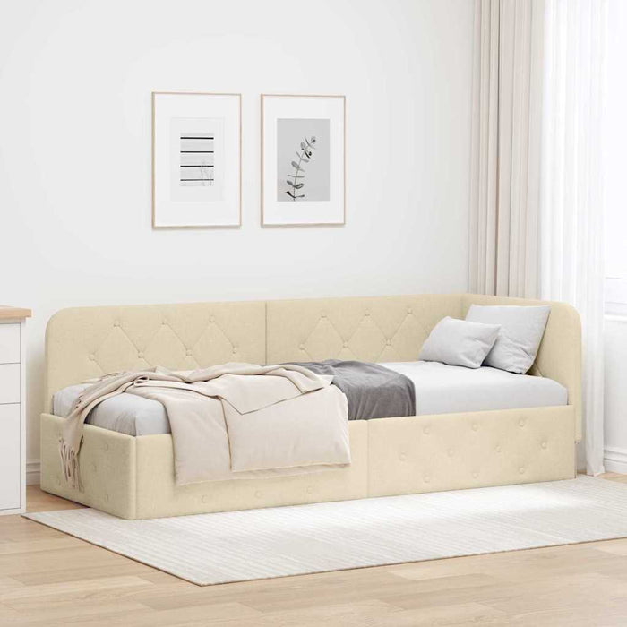 Cornice del letto ad angolo Crema 80 x 200 cm Tessuto