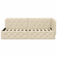 Cornice del letto ad angolo Crema 80 x 200 cm Tessuto