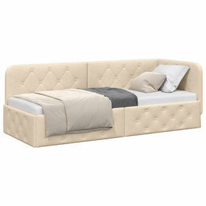 Cornice del letto ad angolo Crema 80 x 200 cm Tessuto