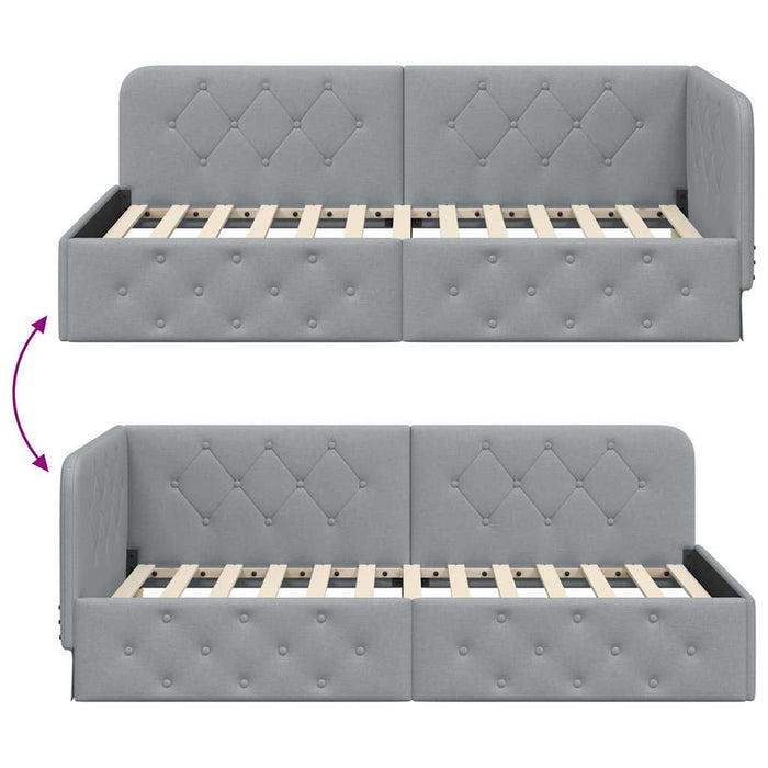 Cornice del letto ad angolo Grigio chiaro 90 x 190 cm Tessuto 42016487