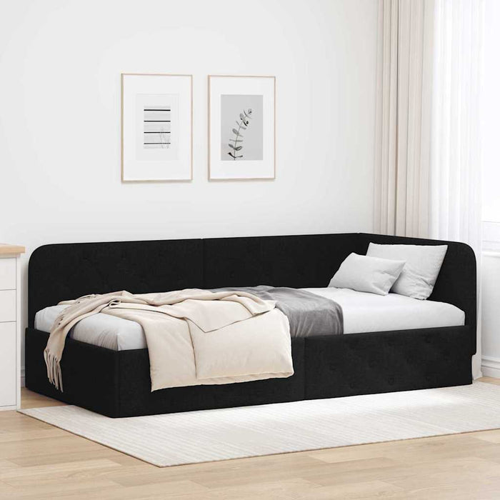Cornice del letto ad angolo Nero 90 x 190 cm Tessuto