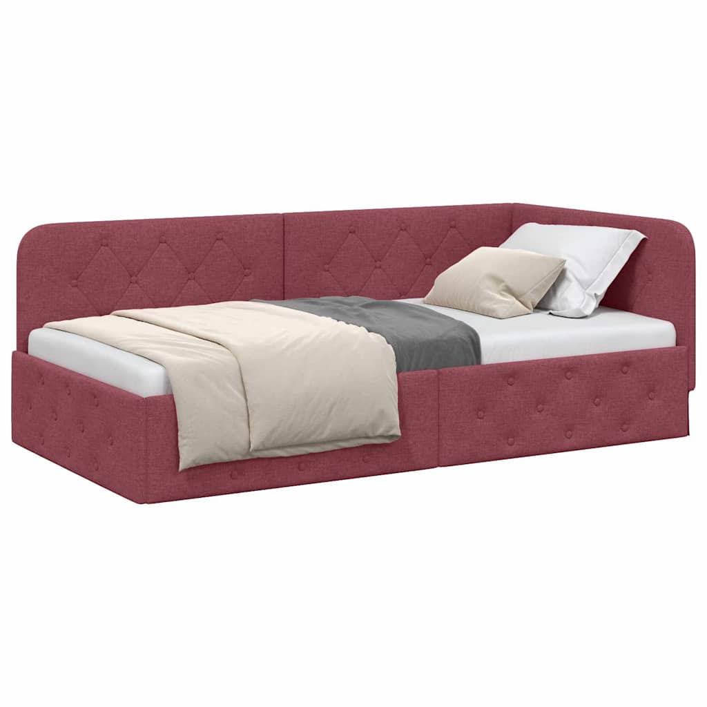 Cornice del letto ad angolo Rosso Vino 90 x 190 cm Tessuto
