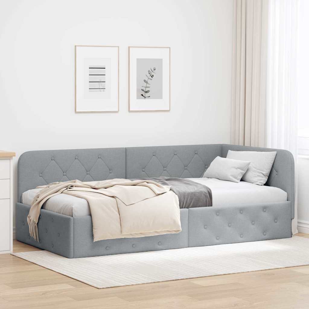 Cornice del letto ad angolo Grigio chiaro 90 x 200 cm Tessuto