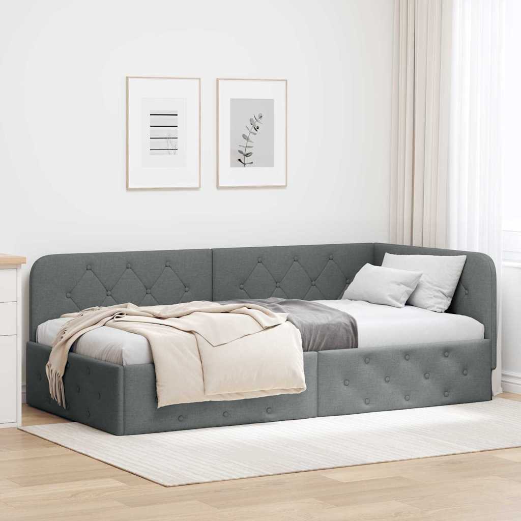 Cornice del letto ad angolo Grigio scuro 90 x 200 cm Tessuto