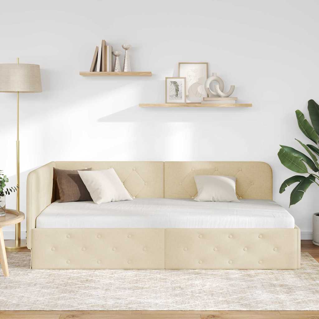 Cornice del letto ad angolo Crema 100 x 200 cm Tessuto 42016509