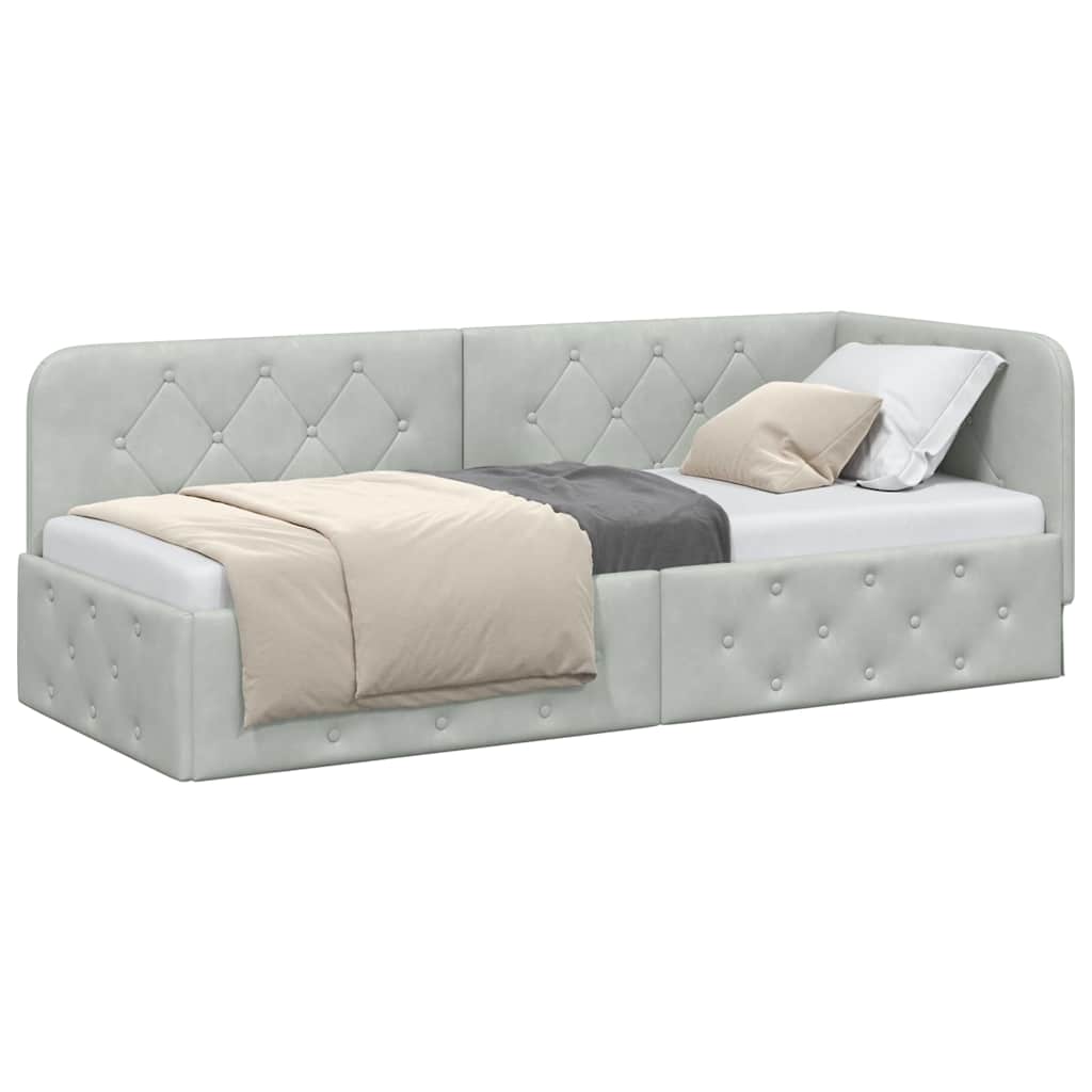 Cornice del letto ad angolo Grigio chiaro 80 x 200 cm Velluto 42016513