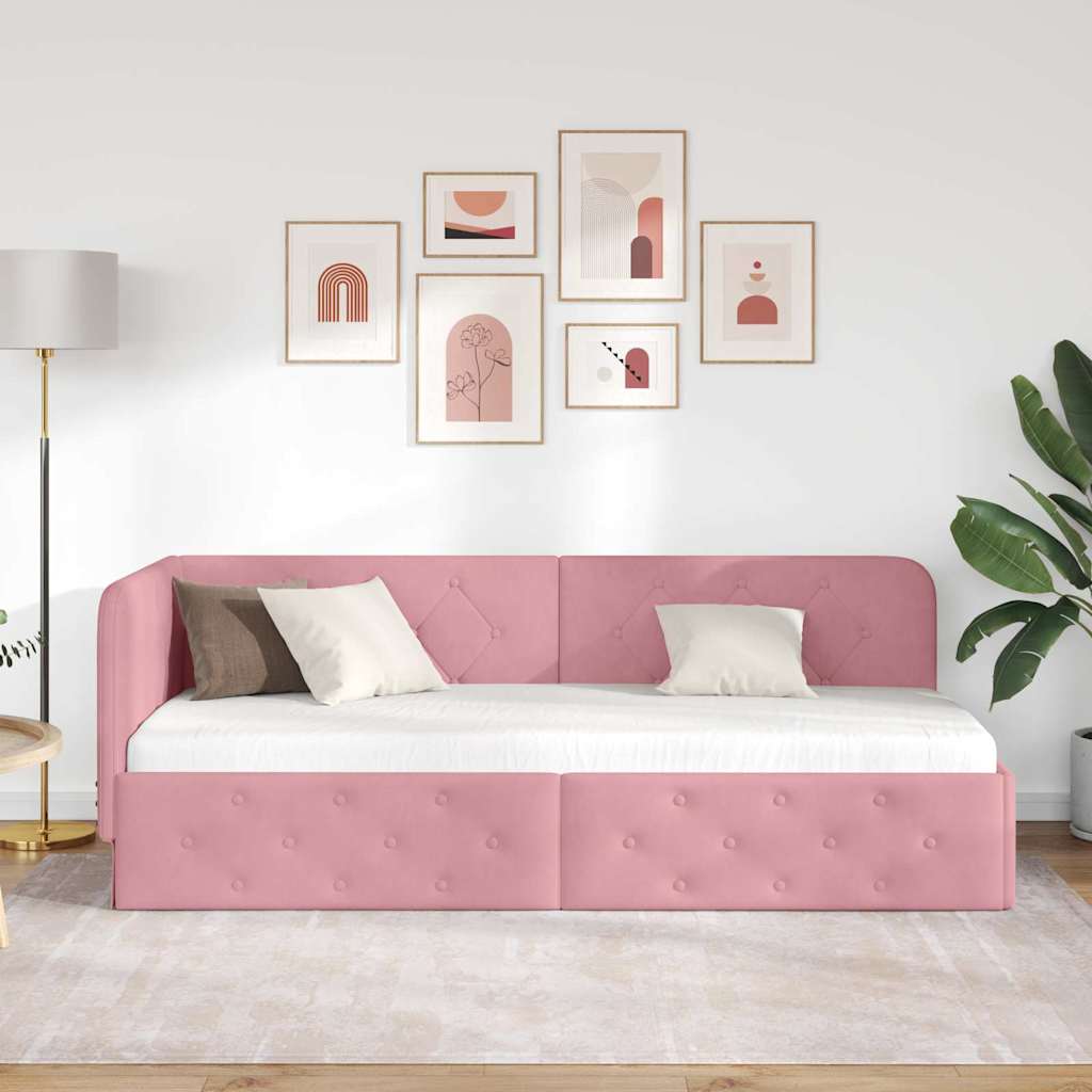 Cornice del letto ad angolo Rosa 80 x 200 cm Velluto 42016516