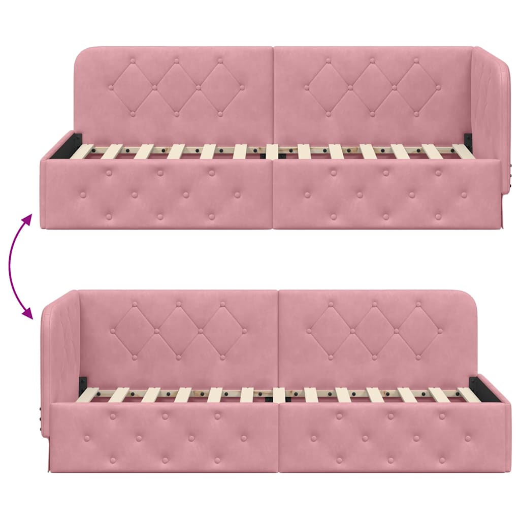 Cornice del letto ad angolo Rosa 80 x 200 cm Velluto 42016516