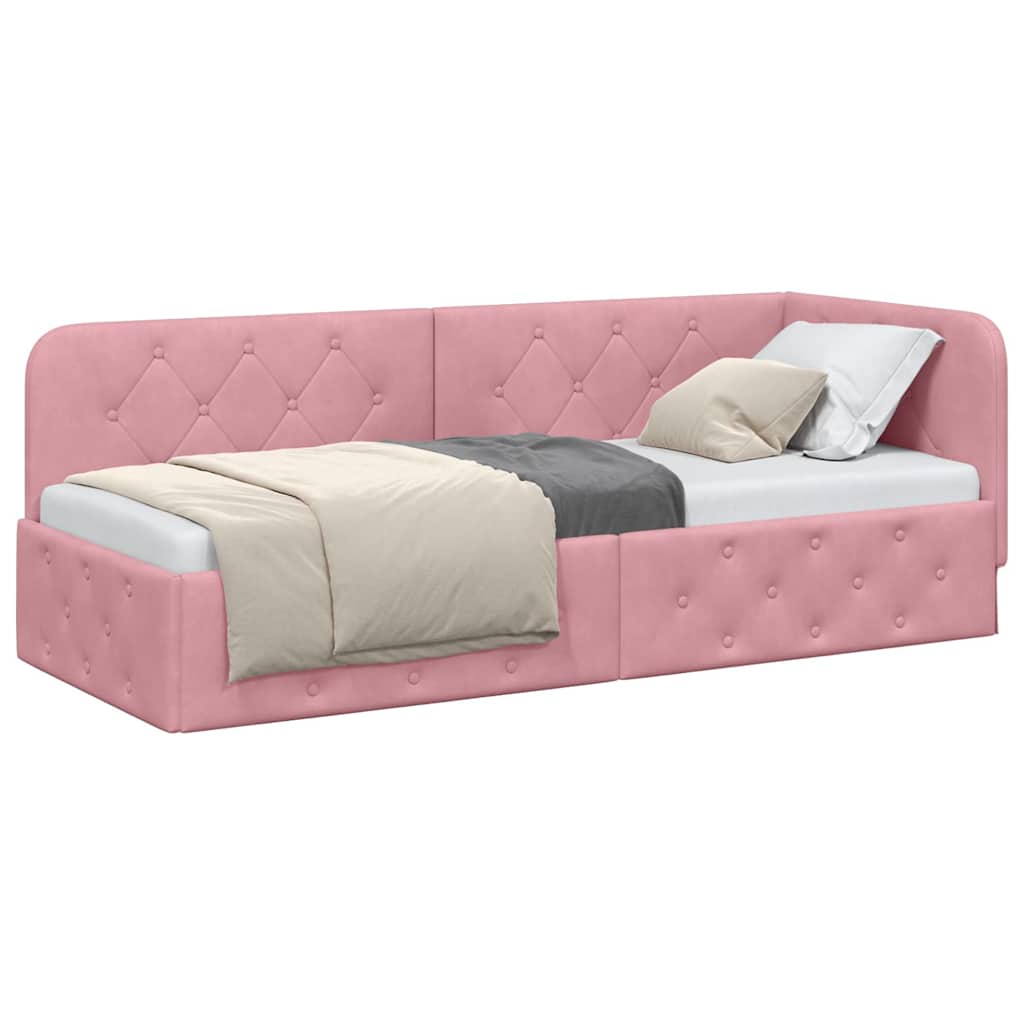 Cornice del letto ad angolo Rosa 80 x 200 cm Velluto 42016516