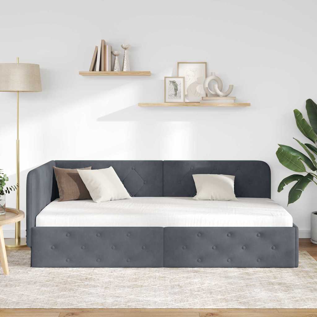 Cornice del letto ad angolo Grigio scuro 90 x 190 cm Velluto