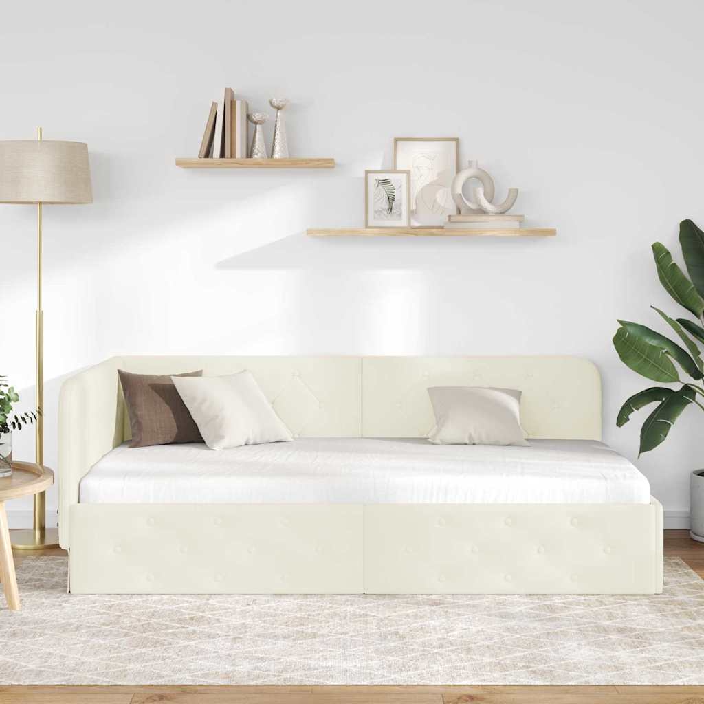 Cornice del letto ad angolo Crema 90 x 190 cm Velluto 42016530