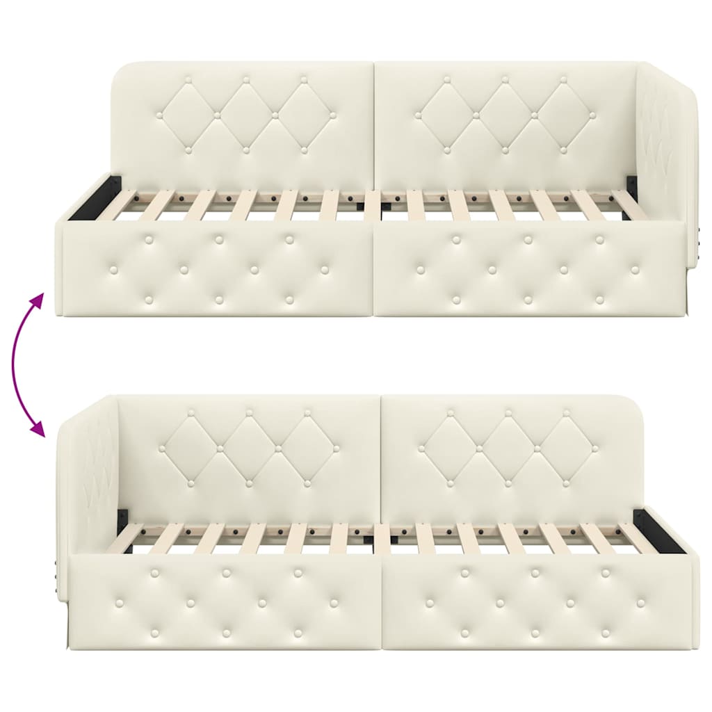 Cornice del letto ad angolo Crema 90 x 190 cm Velluto 42016530