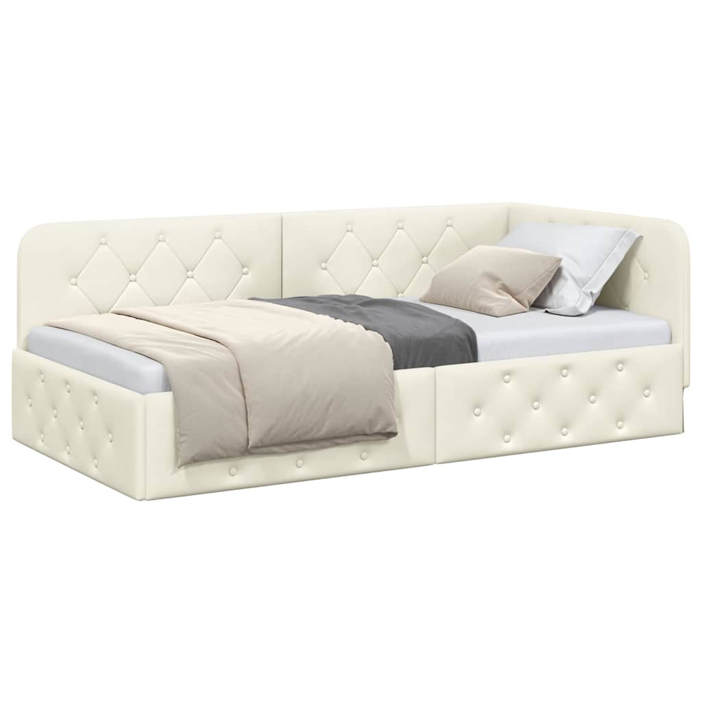 Cornice del letto ad angolo Crema 90 x 190 cm Velluto 42016530