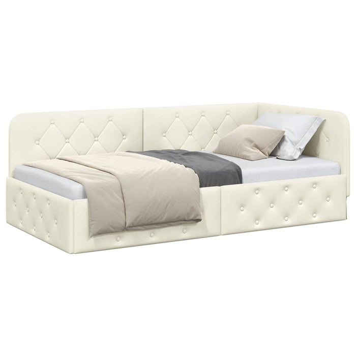 Cornice del letto ad angolo Crema 90 x 190 cm Velluto 42016530