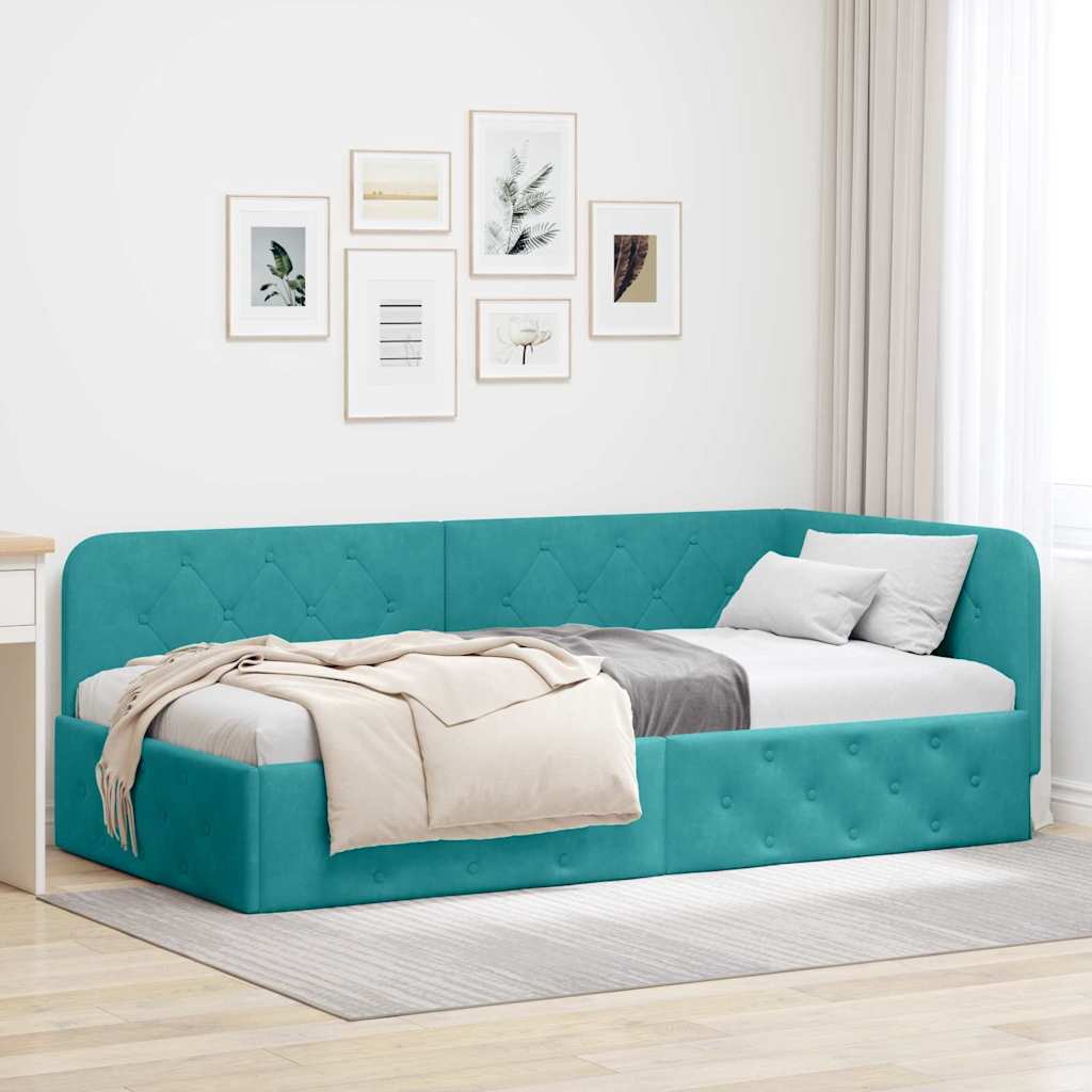 Cornice del letto ad angolo Turchese 90 x 190 cm Velluto 42016531