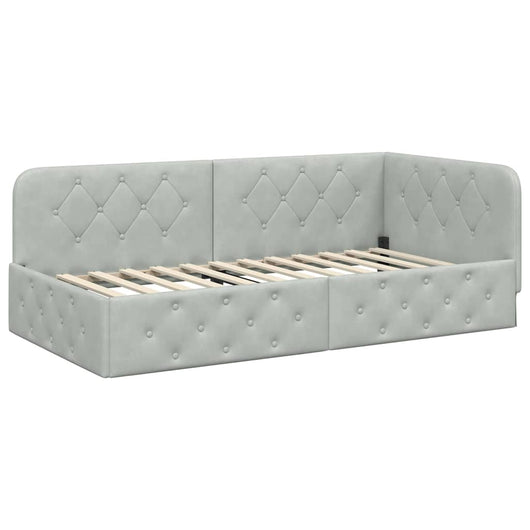 Cornice del letto ad angolo Grigio chiaro 90 x 200 cm Velluto 42016533