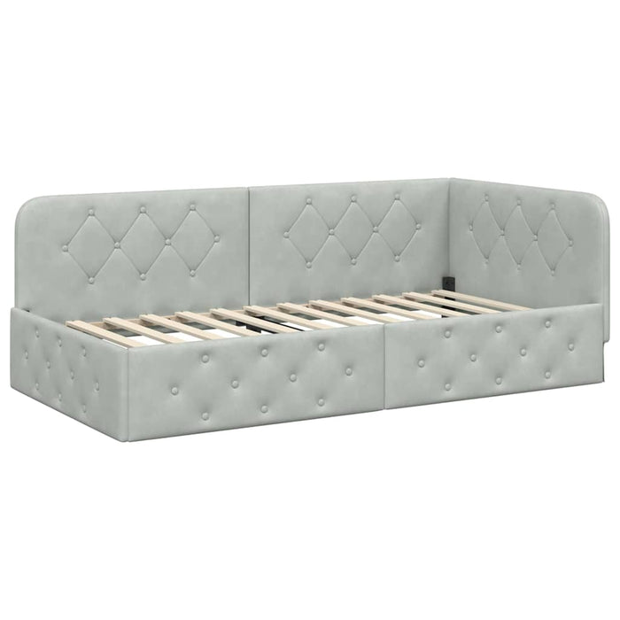 Cornice del letto ad angolo Grigio chiaro 90 x 200 cm Velluto 42016533