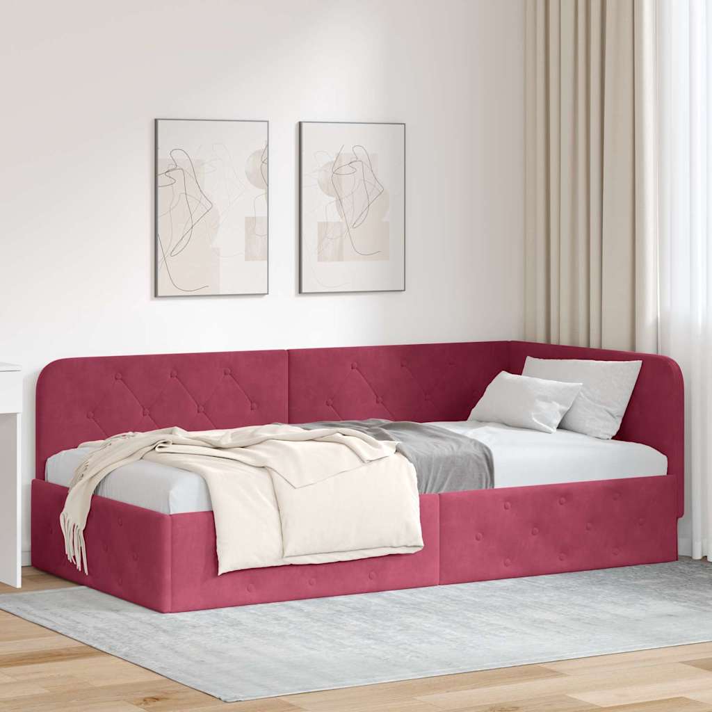 Cornice del letto ad angolo Rosso Vino 90 x 200 cm Velluto