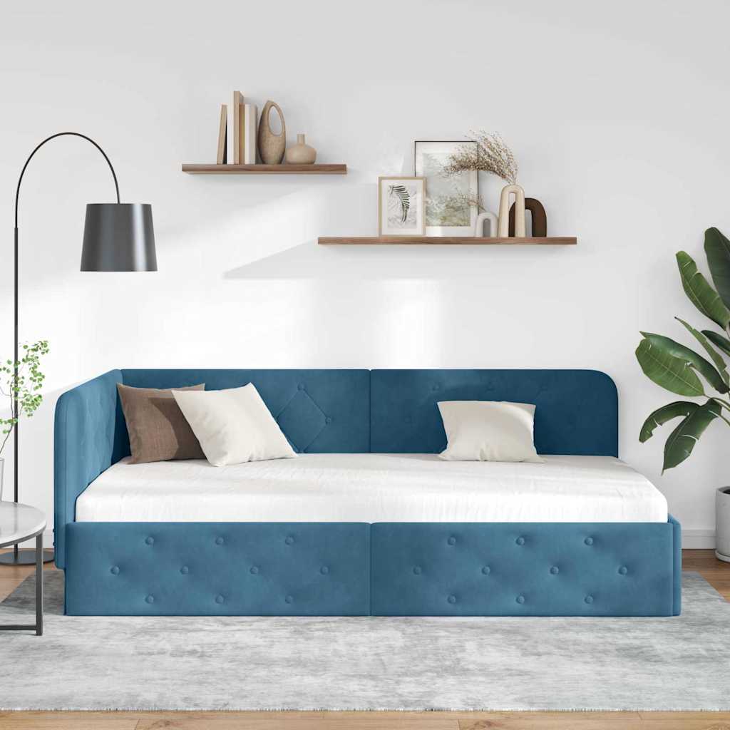 Cornice del letto ad angolo Blu 100 x 200 cm Velluto