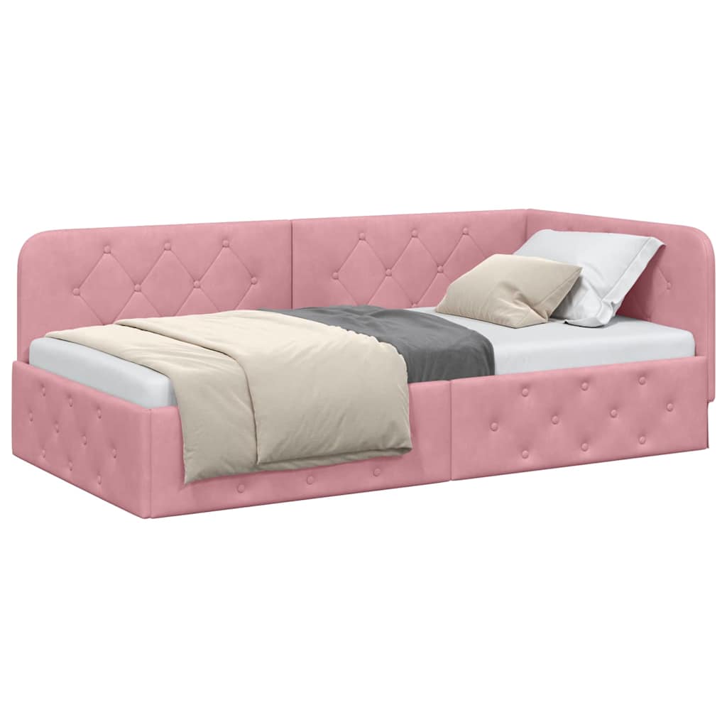 Cornice del letto ad angolo Rosa 100 x 200 cm Velluto 42016546
